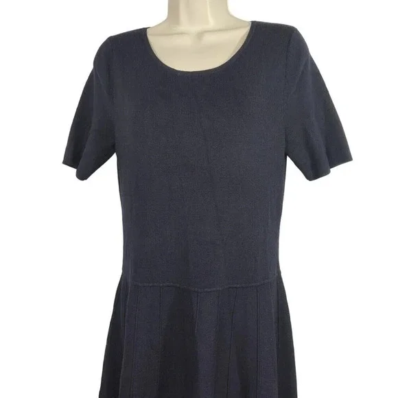 Talbots Blue Fit And Flare Knit Dress Women Size LP Work Casual Short Sleeve - Picture 2 of 6